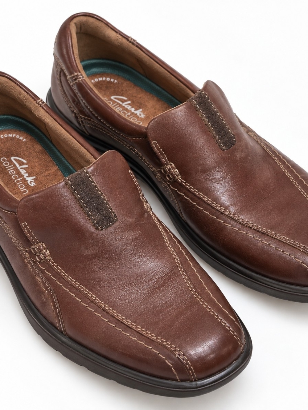 Clarks Gessler Step Men’s 9.5 M Brown Leather Extreme Comfort Slip-On Shoes. New